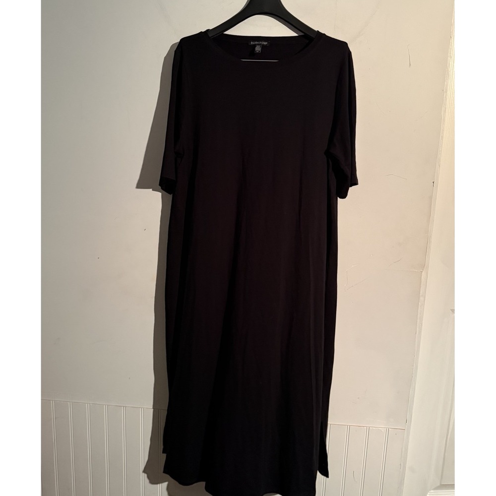 Eileen Fisher  Jersey T-Shirt Midi Dress Women's Sz Small Short Sleeve Black